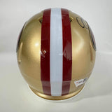 Autographed/Signed Joe Montana Jerry Rice Dual Football Mini Helmet Fanatics COA