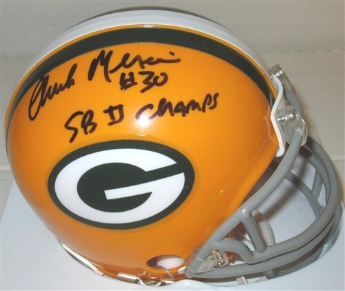 Packers CHUCK MERCEIN Signed Mini Helmet AUTO w/ SB II CHAMPS