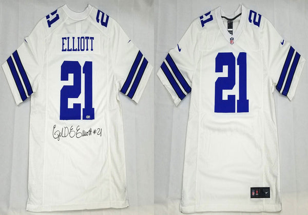 Ezekiel Elliott Autographed Dallas Cowboys Nike White Jersey Beckett Witnessed