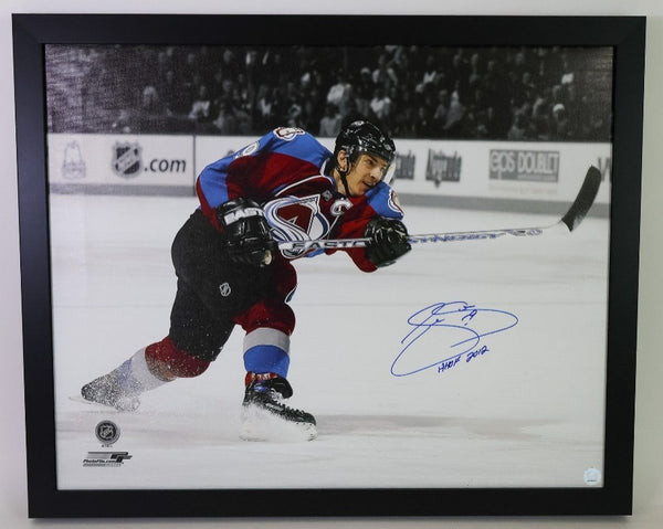 Joe Sakic Autographed /Inscribed HOF 2012 Avalanche Canvas Framed Art LSM COA