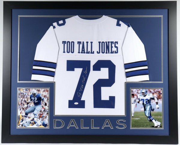 Ed "Too Tall" Jones Signed Cowboys 35x43 Framed Jersey (JSA COA) 3xPro Bowl D.E.