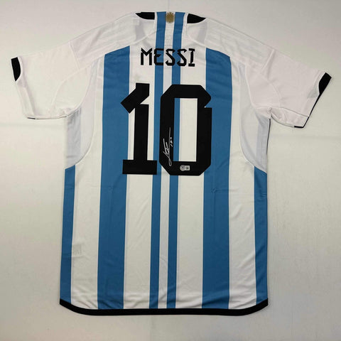 Autographed/Signed Lionel Leo Messi Argentina Soccer Jersey Beckett BAS COA/LOA