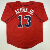 Autographed/Signed RONALD ACUNA JR. Atlanta Red Baseball Jersey JSA COA Auto
