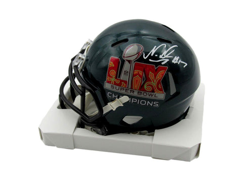 Nakobe Dean Signed/Auto Super Bowl LIX Champions Mini Helmet Eagles PSA 192744
