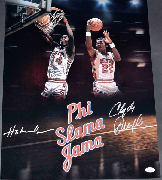 HAKEEM OLAJUWON & CLYDE DREXLER SIGNED HOUSTON COUGARS 16x20 PHOTO JSA