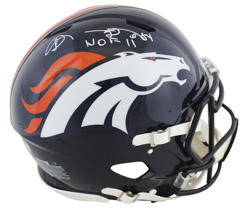 Broncos Shannon Sharpe "HOF 11" Signed Full Size Speed Proline Helmet BAS Wit