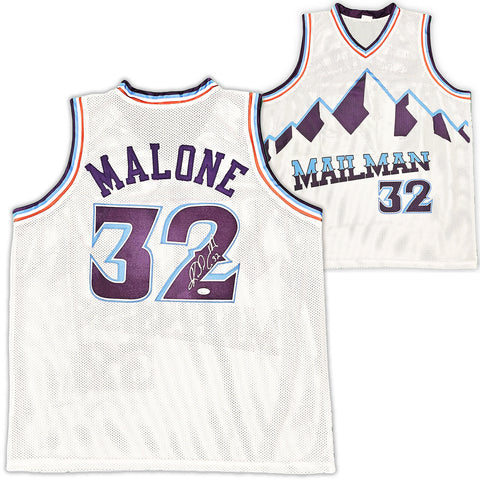 UTAH JAZZ KARL MALONE AUTOGRAPHED SIGNED WHITE JERSEY JSA STOCK #215763