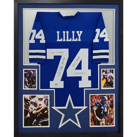 Bob Lilly Autographed Signed Framed Blue Dallas Cowboys Jersey BECKETT