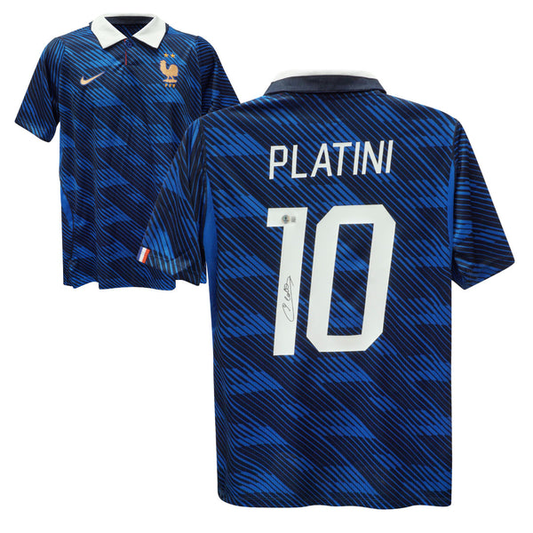 Michel Platini Signed France Home Soccer Jersey #10 with Beckett COA