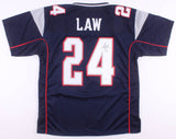 Ty Law Signed New England Patriots Blue Jersey (JSA COA) 3xSuper Bowl Champion