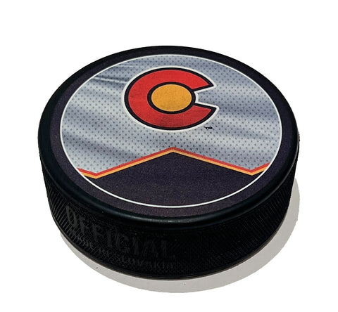 Colorado Avalanche Official NHL Hockey Puck | Colorado Flag & Burgundy Jersey