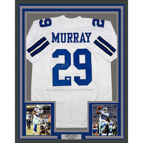 Framed Autographed/Signed DeMarco Murray 35x39 Dallas White Jersey JSA COA