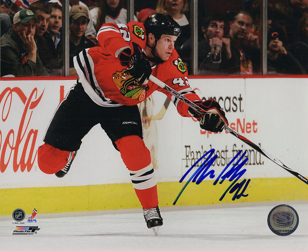 Jordan Hendry Signed Blackhawks Red Jersey Action 8x10 Photo w/#42 - (SS COA)