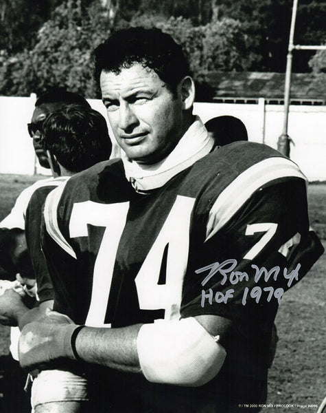 Ron Mix Signed Chargers B&W Close Up 8x10 Photo w/HOF 1979 - (SCHWARTZ COA)