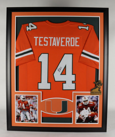 Vinny Testaverde Signed Miami Hurricanes 35"x 43" Custom Framed Jersey (JSA COA)