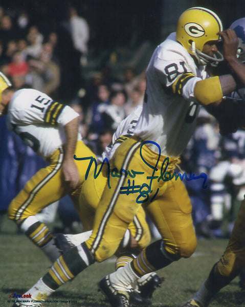 Marv Fleming Signed Green Bay Packers White Jersey Action 8x10 Photo - (SS COA)