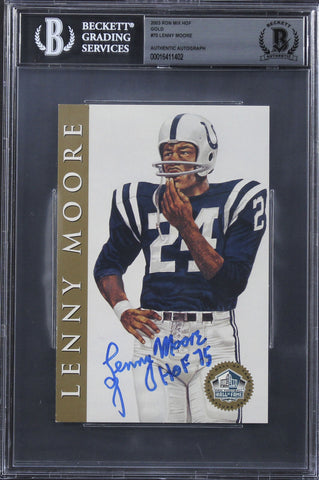 Colts Lenny Moore "HOF 75" Signed 2003 Ron Mix HOF Gold #70 Card BAS Slabbed 2