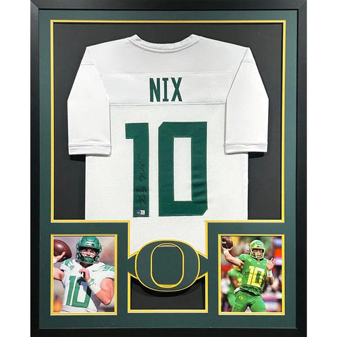 Bo Nix Autographed Signed Framed Oregon White Jersey BECKETT