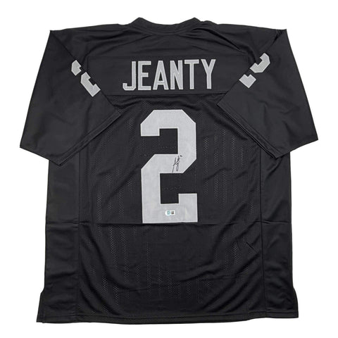 Autographed/Signed Ashton Jeanty Oakland Black Football Jersey Beckett BAS COA