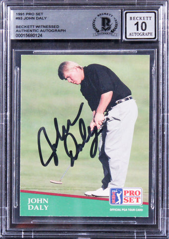 John Daly Authentic Signed 1991 Pro Set #93 Card Auto 10! w/ Black Sig BAS Slab