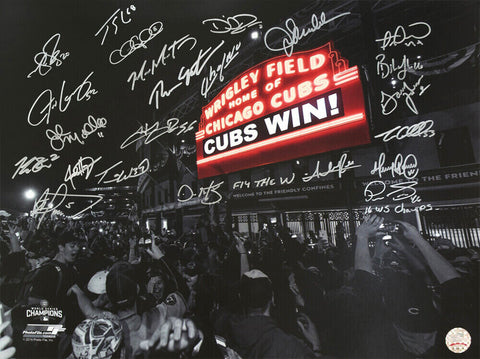 2016 Cubs Team Signed WS Wrigley Marquee Spotlight 16x20 Photo (23 Sigs)(SS COA)