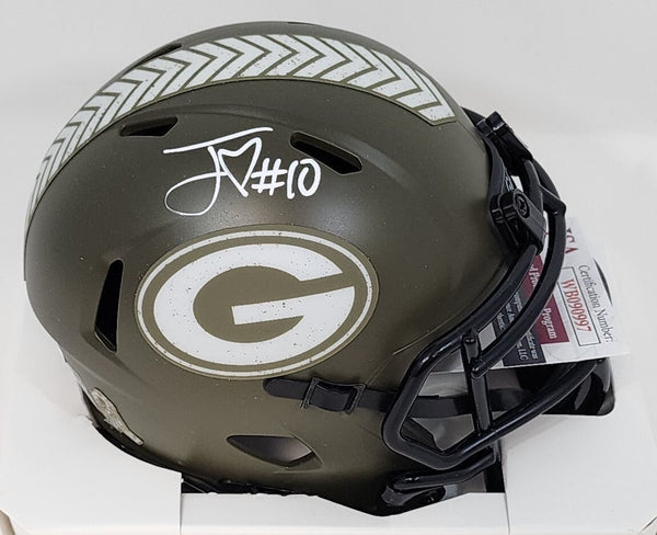 Packers JORDAN LOVE Signed SALUTE TO SERVICE Speed Mini Helmet AUTO - JSA