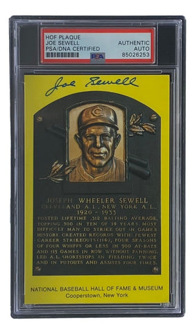 Joe Sewell Signed 4x6 Cleveland Hall Of Fame Plaque Card PSA/DNA 85026253