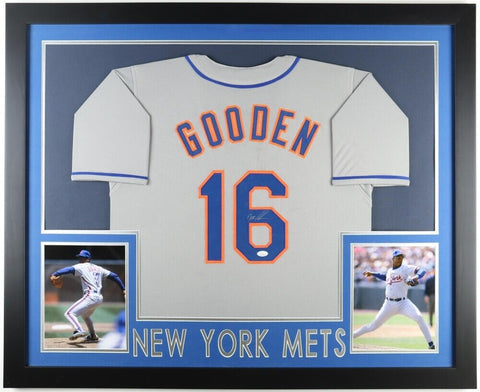 Dwight Gooden Signed New York Mets 35"x43" Framed Jersey (JSA COA) 1986 Champion