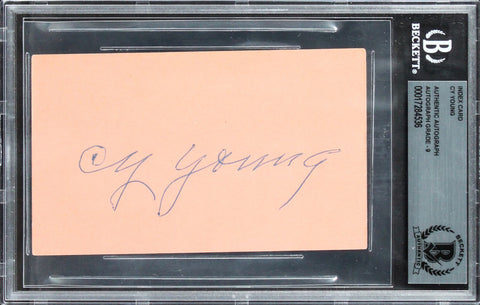 Cy Young Authentic Signed 3x5 Index Card Auto 9! Autographed BAS Slabbed