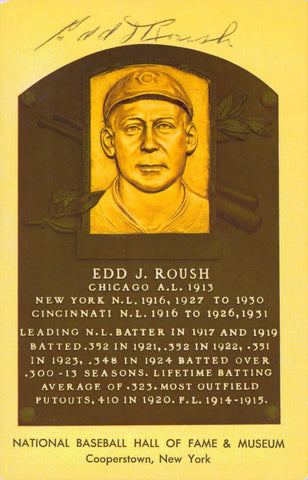 Cubs Edd Roush Authentic Signed 3.5x5.5 HOF Plaque Postcard JSA #T12865