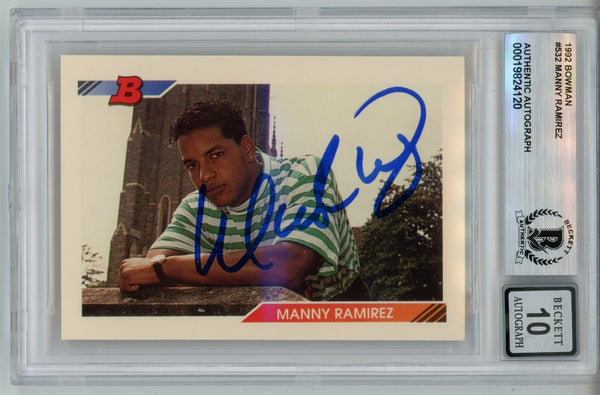 Manny Ramirez Signed 1992 Bowman #532 10 auto Trading Card Slab Beckett 57064