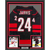 Framed Autographed/Signed Seth Jarvis 35x39 Carolina Black Hockey Jersey BAS COA