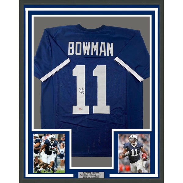 Framed Autographed/Signed NaVorro Bowman 35x39 Penn State Blue Jersey COA