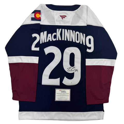 Autographed/Signed Nathan MacKinnon Avalanche Authentic Blue Jersey Fanatics COA