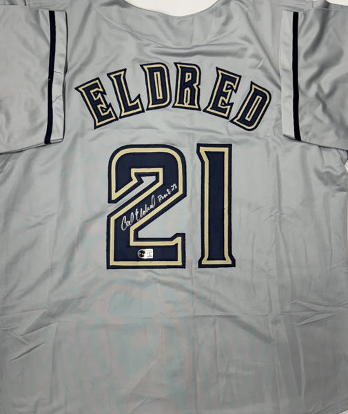 CAL ELDRED Signed Custom Replica Gray Brewers Jersey AUTO - BAS