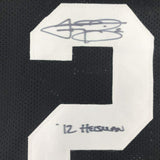 Framed Autographed/Signed Johnny Manziel 12 Heisman 33x42 Black Jersey JSA COA