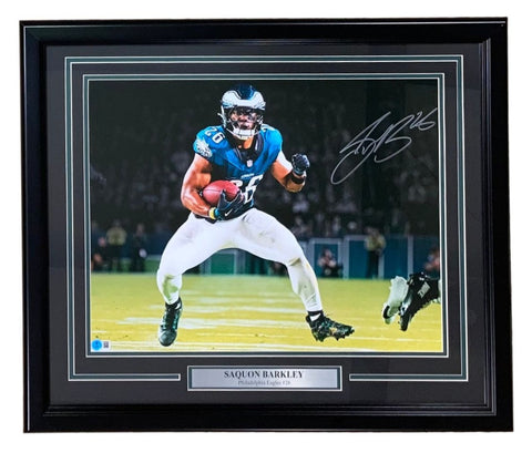 Saquon Barkley Signed Framed 16x20 Philadelphia Eagles Photo 2 BAS ITP