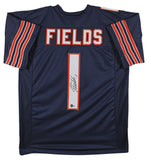 Justin Fields Authentic Signed Navy Blue Pro Style Jersey BAS Witnessed