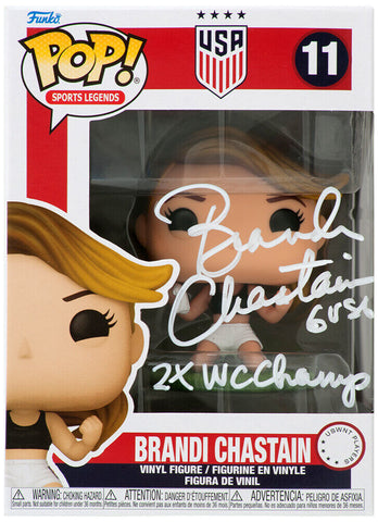 Brandi Chastain Signed USA Women's Soccer Funko Pop Doll #11 w/2x (SCHWARTZ COA)