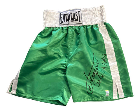 Joe Frazier Signed Green Everlast Boxing Trunks 34-4-1 27 KOs Inscribed BAS
