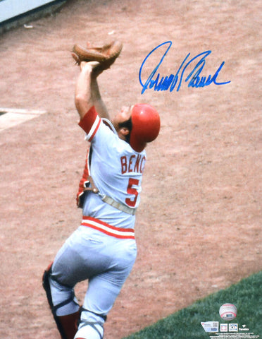 Johnny Bench Autographed Cincinnati Reds 16x20 Catching Photo- Fanatics *Blue