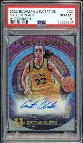 2022 Bowman University Inception Iowa #BIA-CC Caitlin Clark Auto PSA 10 GEM MINT