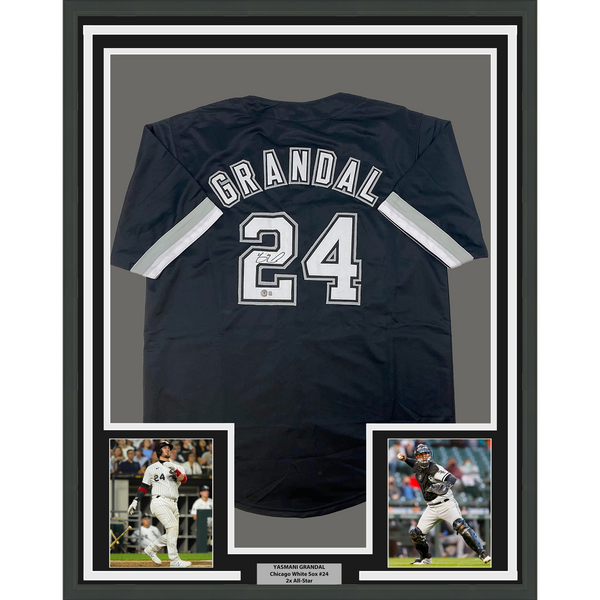Framed Autographed/Signed Yasmani Grandal 33x42 Chicago Black Jersey BAS COA