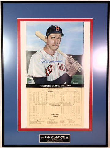 Ted Williams Autographed 12x18 Stats Poster Framed (18.5"W x 25.5"H) Beckett LOA