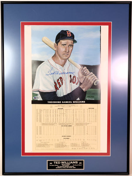 Ted Williams Autographed 12x18 Stats Poster Framed (18.5"W x 25.5"H) Beckett LOA