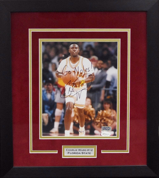 CHARLIE WARD SIGNED FLORIDA STATE SEMINOLES FRAMED 8x10 PHOTO W/ GO NOLES