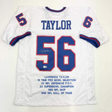 Autographed/Signed Lawrence Taylor New York White Stat Football Jersey Beckett B