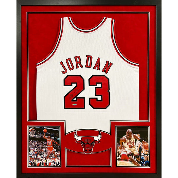 Michael Jordan Autographed Signed Framed White Bulls Jersey UPPERDECK UDA