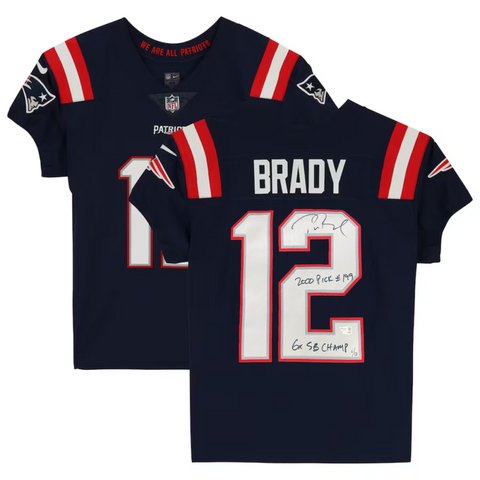 Tom Brady Autographed "2000 Pick #199 6x SB Champ" Elite Jersey Fanatics LE 6/12