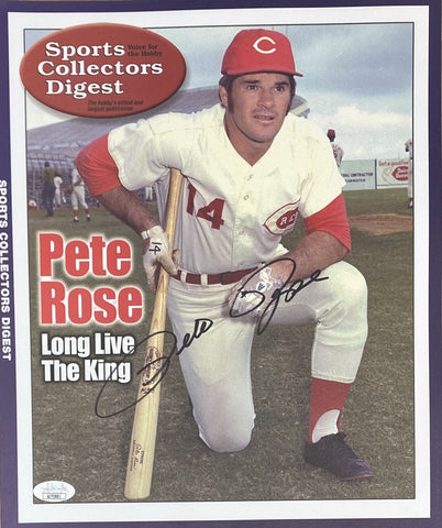 Pete Rose Signed In Black 11x14 Cincinnati Reds Sports Digest Cover Photo JSA